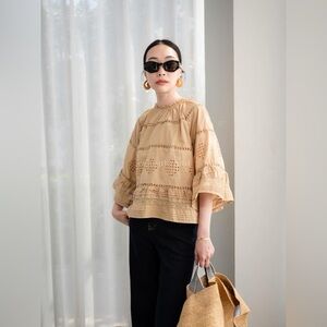 Eyelet Beige Women's Top